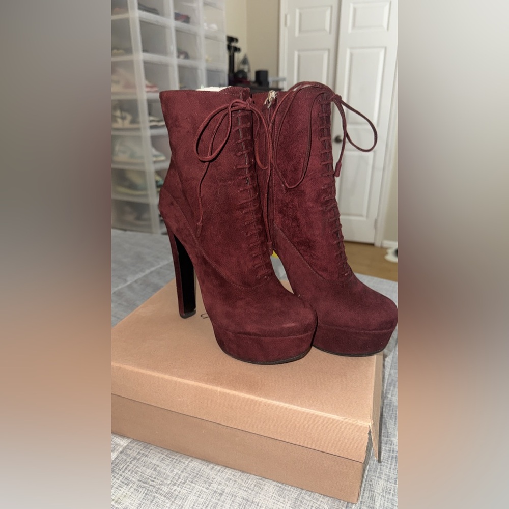 Prada Burgundy Lace-Up Ankle Boots